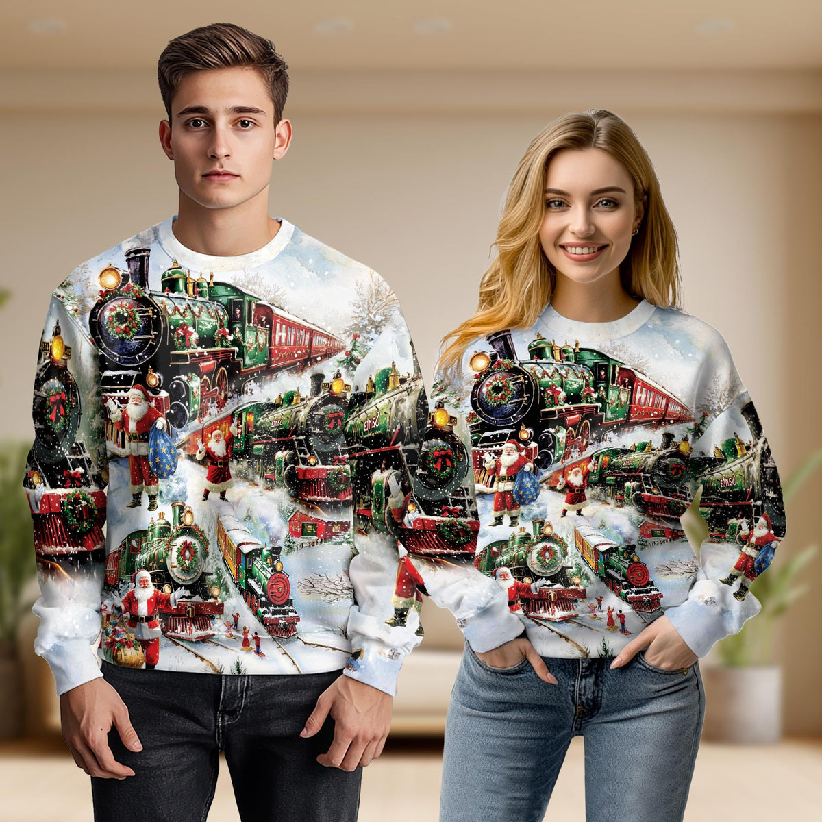 Christmas Santa Locomotive Unisex Sweatshirt – Christmas 3D All Over Print Design