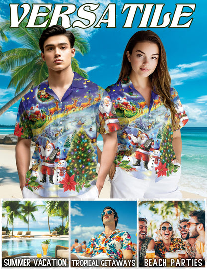 Santa Claus and Snowman Hawaiian Shirt for Men, Button Down Aloha Shirt - Azhawaiian