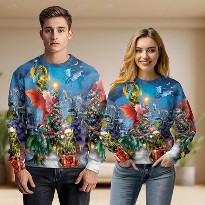 Fantasy Dragons Christmas Tree All Over Print Sweatshirt