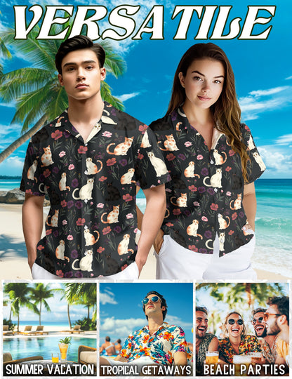 Cute Cat White Hawaiian Shirt for Men, Button Down Aloha Shirt - Azhawaiian