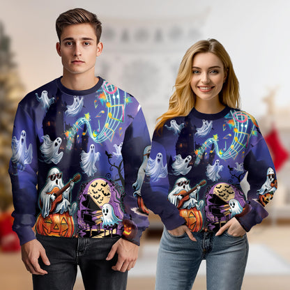 Halloween Ghost and Pumpkin Sweatshirt – Colorful Graphic 3D All Over Print Design