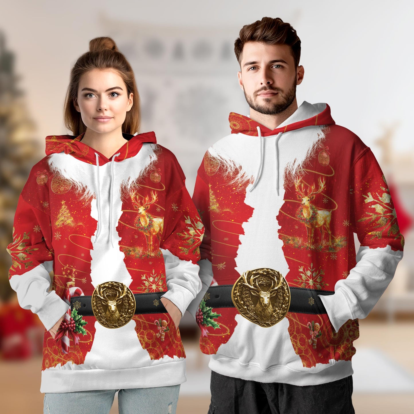 Santa Costume Christmas All Over Print Hoodie, Graphic Design Santa Claus