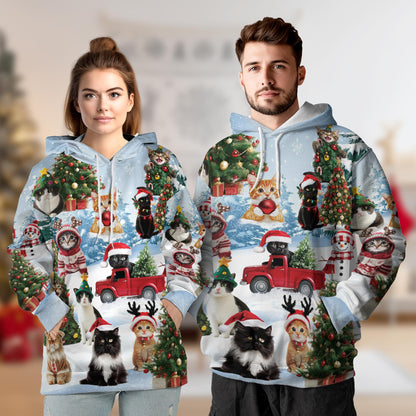 Cat Christmas Santa All Over Print Hoodie, Cat Lover Gift, Graphic Design Animal