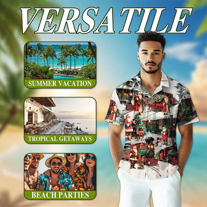 Vintage Christmas Train Hawaiian Shirt for Men, Button Down Aloha Shirt - Azhawaiian