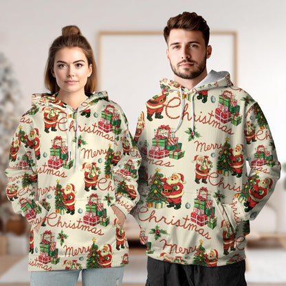 Santa Claus All Over Print Hoodie, Merry Christmas Graphic Design