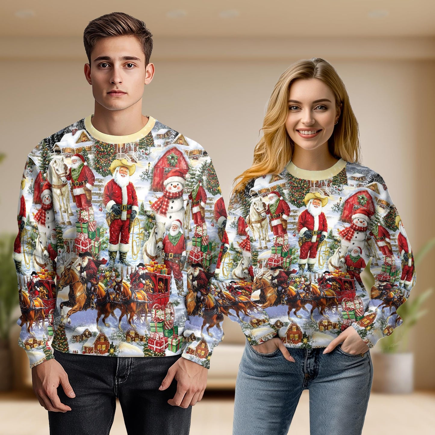 Retro Cowboy Santa Christmas Unisex Sweatshirt – Christmas 3D All Over Print Design
