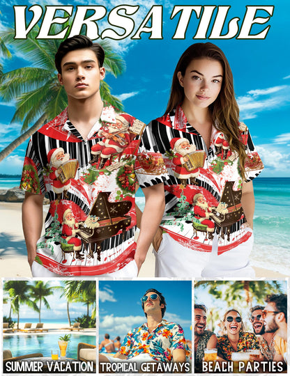 Santa Claus Playing Musical Instruments Hawaiian Shirt for Men, Button Down Aloha Shirt - Azhawaiian