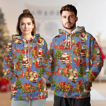 Santa Claus Christmas Night All Over Print Hoodie, Vintage Xmas Graphic Design
