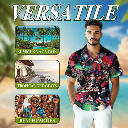 Santa Claus Rock Guitar Christmas Hawaiian Shirt for Men, Button Down Aloha Shirt - Azhawaiian