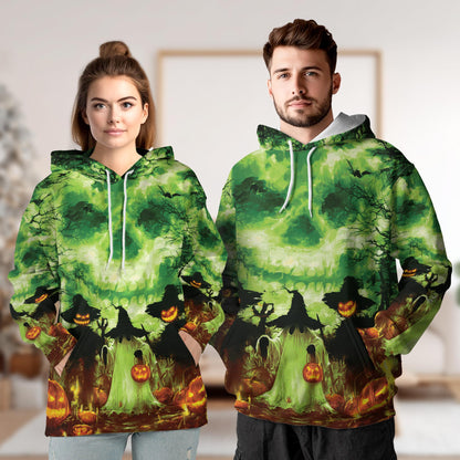 Halloween Ghost All Over Print Hoodie, Graphic Design Pumpkins Skull