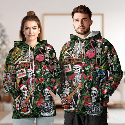 Skeleton Santa Claus Christmas All Over Print Hoodie, Skull Graphic Design