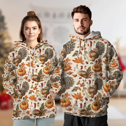 Thanksgiving Turkey Sun All Over Print Hoodie, Happy Turkey Day Graphic Design