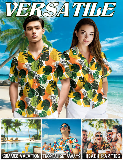 Tropical Leaf Pattern Hawaiian Shirt for Men, Button Down Aloha Shirt - Azhawaiian