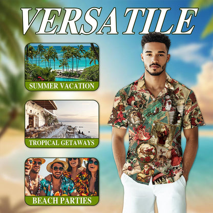 Merry Christmas Santa Claus Hawaiian Shirt for Men, Button Down Aloha Shirt - Azhawaiian