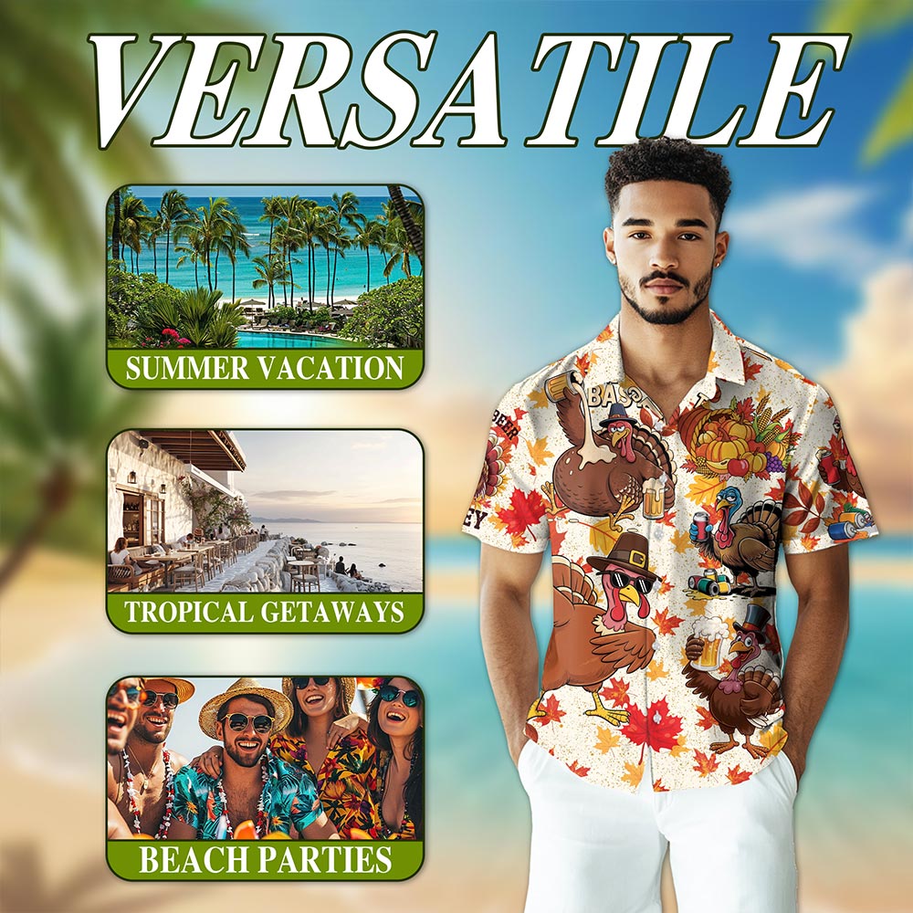 Happy Turkey Day Thanksgiving Hawaiian Shirt for Men, Button Down Aloha Shirt - Azhawaiian