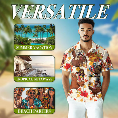 Happy Turkey Day Thanksgiving Hawaiian Shirt for Men, Button Down Aloha Shirt - Azhawaiian