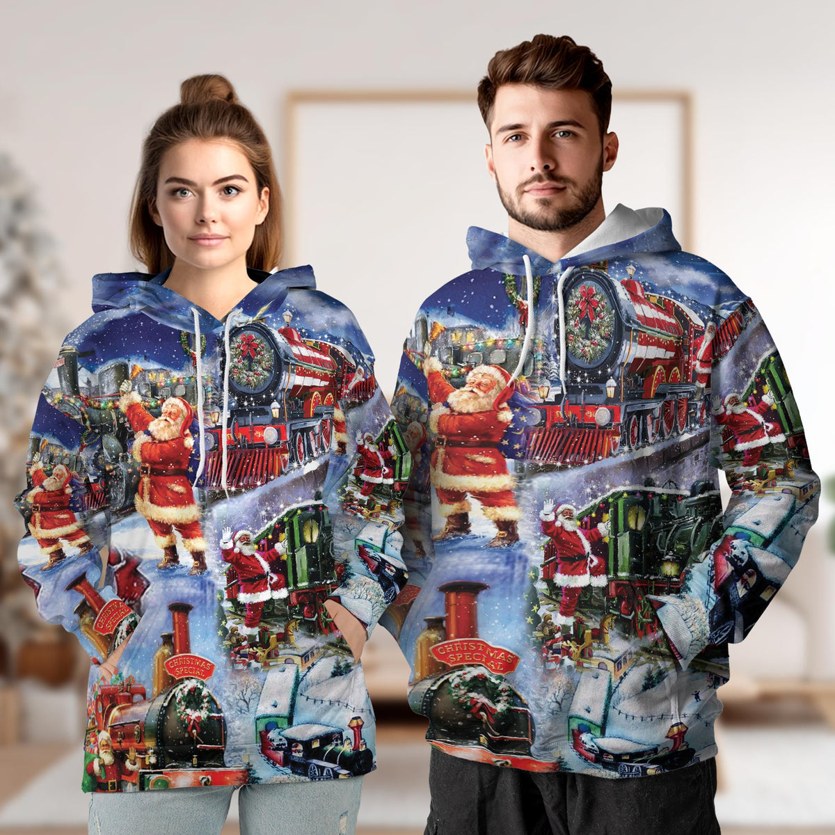 Santa Claus Christmas Train All Over Print Hoodie