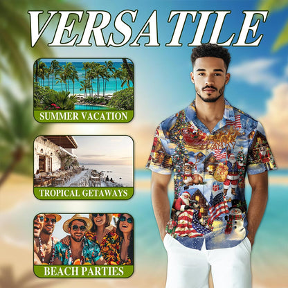 Patriotic Santa Claus Christmas Hawaiian Shirt for Men, Button Down Aloha Shirt - Azhawaiian