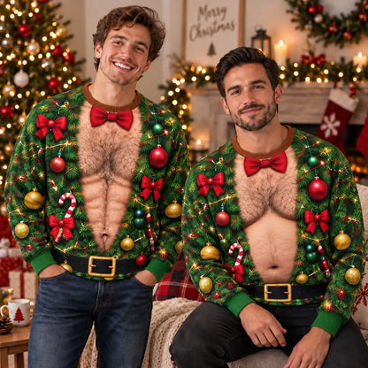 Hairy Chest Christmas Tree Sweatshirt – Funny Ugly Christmas Graphic 3D All Over Print Design
