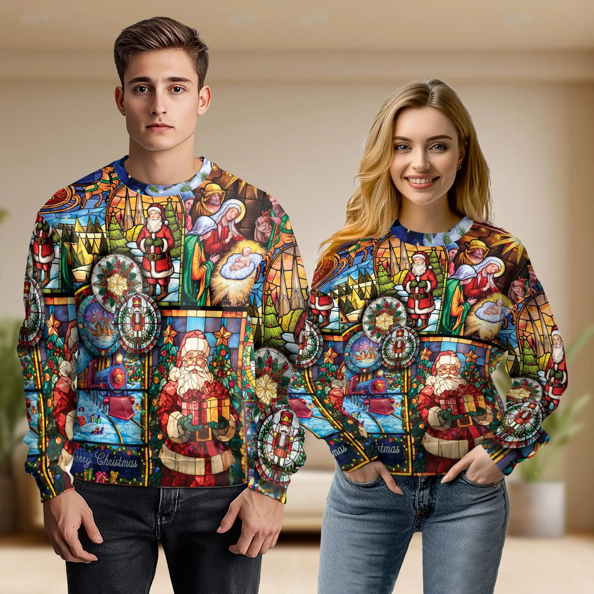 Christmas Stained Glass Sweatshirt – Christmas 3D All Over Print Design