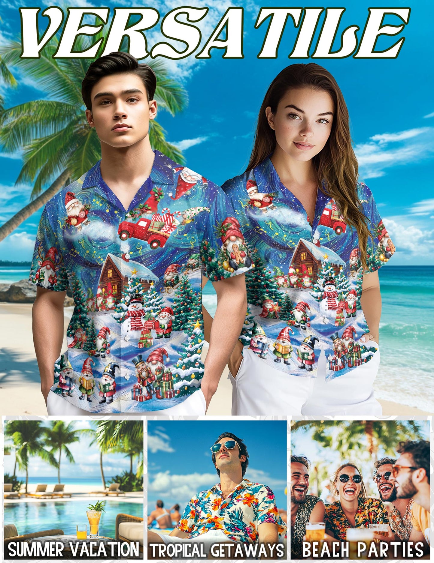 Christmas Gnome Hawaiian Shirt for Men, Button Down Aloha Shirt - Azhawaiian