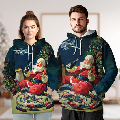 Vintage Santa Claus Christmas All Over Print Hoodie, Xmas Graphic Design