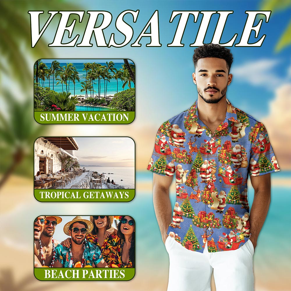Santa Claus Christmas Night Hawaiian Shirt for Men, Button Down Aloha Shirt - Azhawaiian