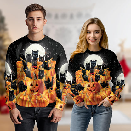 Halloween Black Cat Pumpkin Sweatshirt – Colorful Graphic 3D All Over Print Design