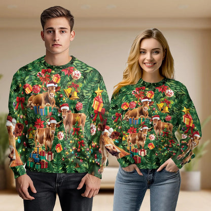 Cute Christmas Cow Sweatshirt – Christmas 3D All Over Print Design