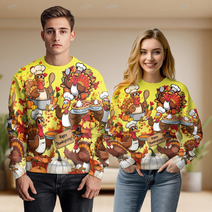 Thanksgiving Turkey Chef Unisex Sweatshirt – Colorful Graphic 3D All Over Print Design