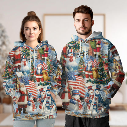 Santa Claus American Flag Christmas All Over Print Hoodie