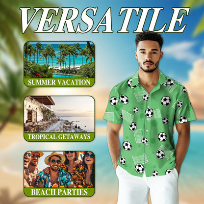 Soccer Ball Print Hawaiian Shirt for Men, Button Down Aloha Shirt - Azhawaiian