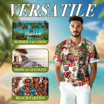 Christmas Raccoon Hawaiian Shirt for Men, Button Down Aloha Shirt - Azhawaiian