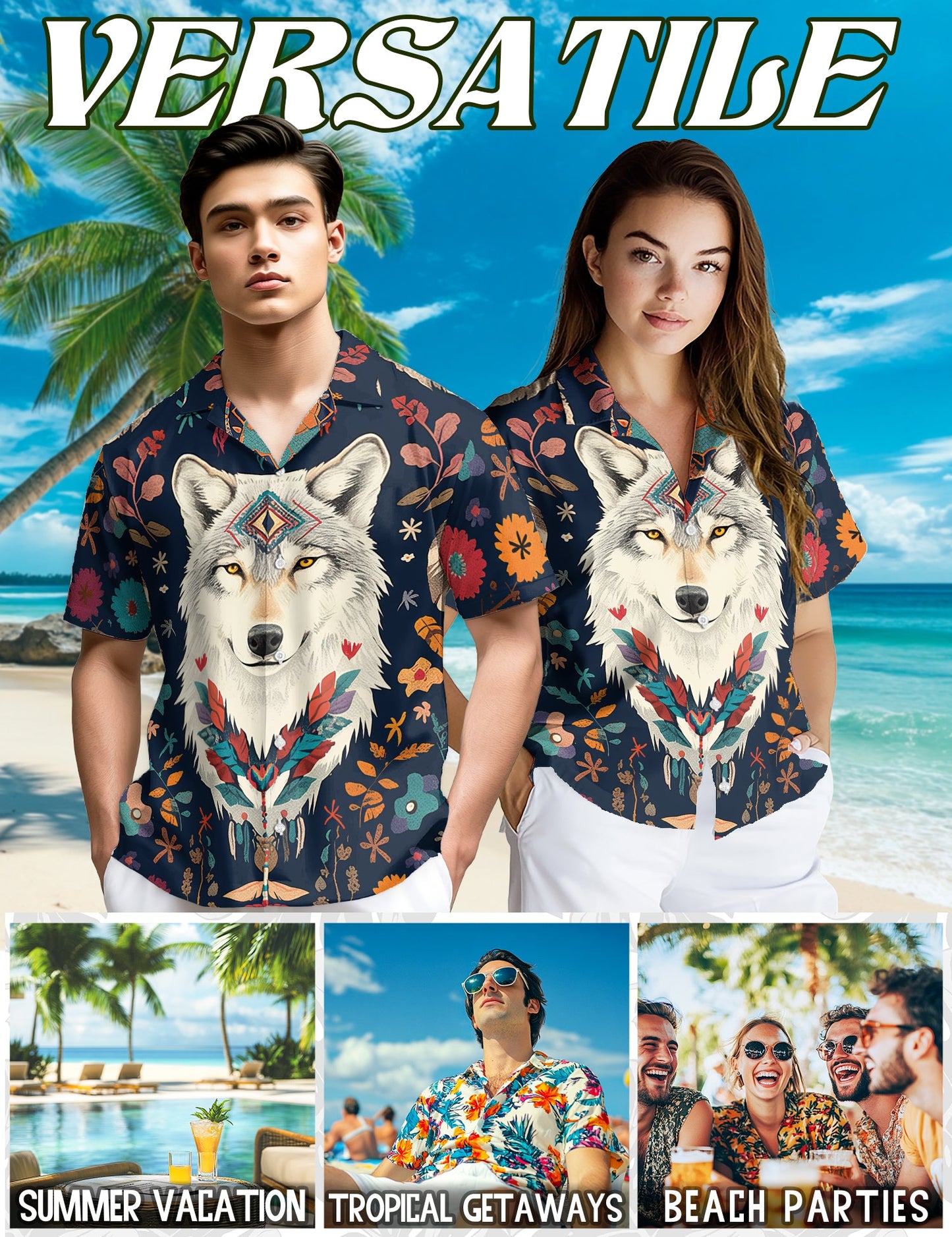 Wolf Art Hawaiian Shirt for Men, Button Down Aloha Shirt - Azhawaiian