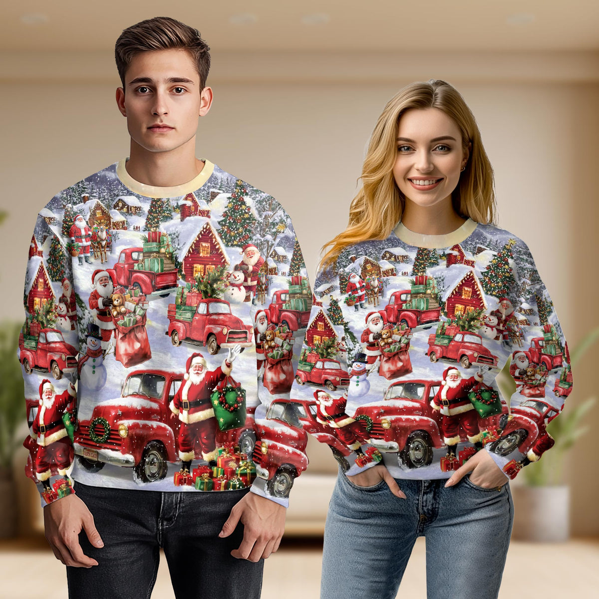 Santa Red Truck Christmas – Unisex Sweatshirt – Christmas 3D All Over Print Design
