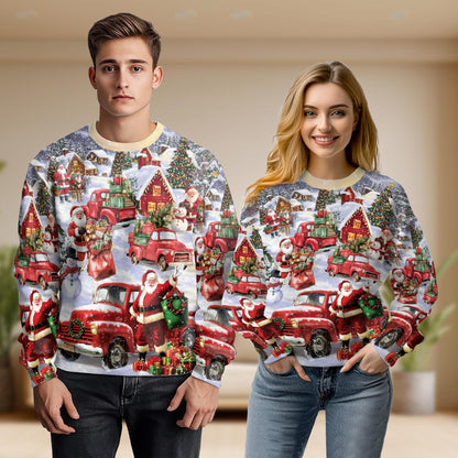 Santa Red Truck Christmas – Unisex Sweatshirt – Christmas 3D All Over Print Design