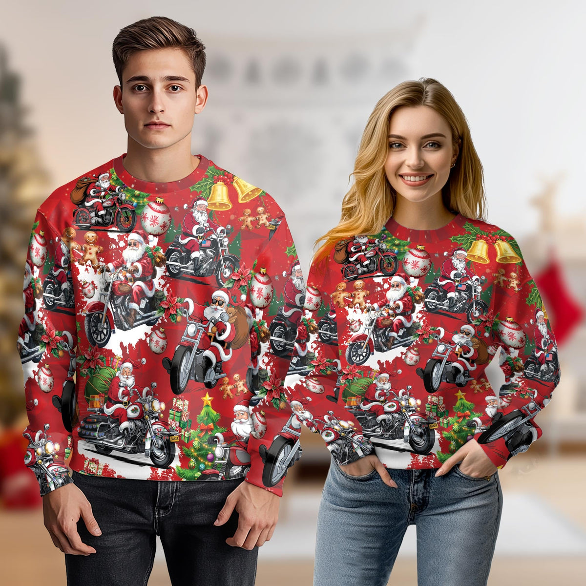 Santa Clause Riding Motorcycle Sweatshirt – Christmas 3D All Over Print Design