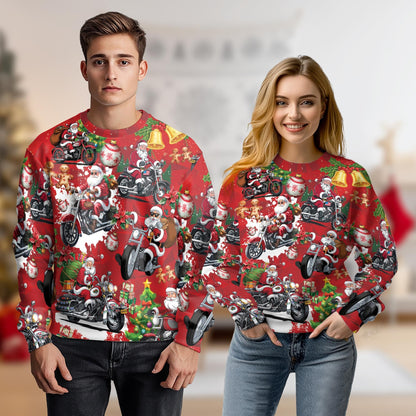 Santa Clause Riding Motorcycle Sweatshirt – Christmas 3D All Over Print Design