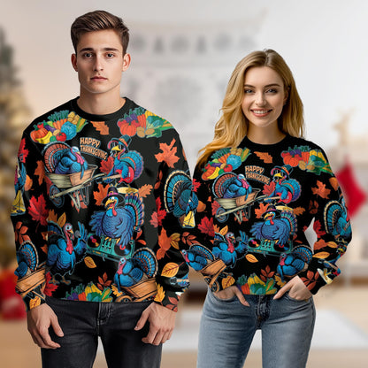 Thanksgiving Turkey Music Sweatshirt – Colorful Graphic 3D All Over Print Design