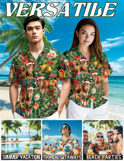 Christmas Cow Hawaiian Shirt for Men, Button Down Aloha Shirt - Azhawaiian