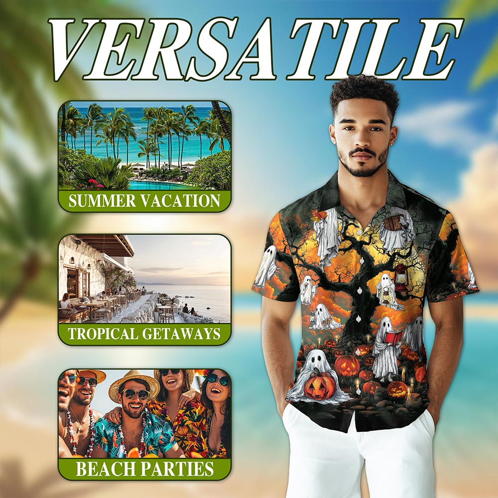Ghost Halloween Hawaiian Shirt for Men, Button Down Aloha Shirt - Azhawaiian