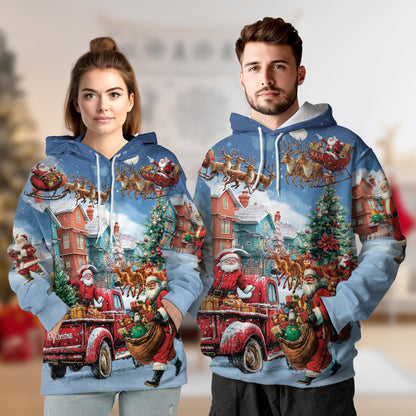 Santa Claus Christmas All Over Print Hoodie, Graphic Design Funny Holiday