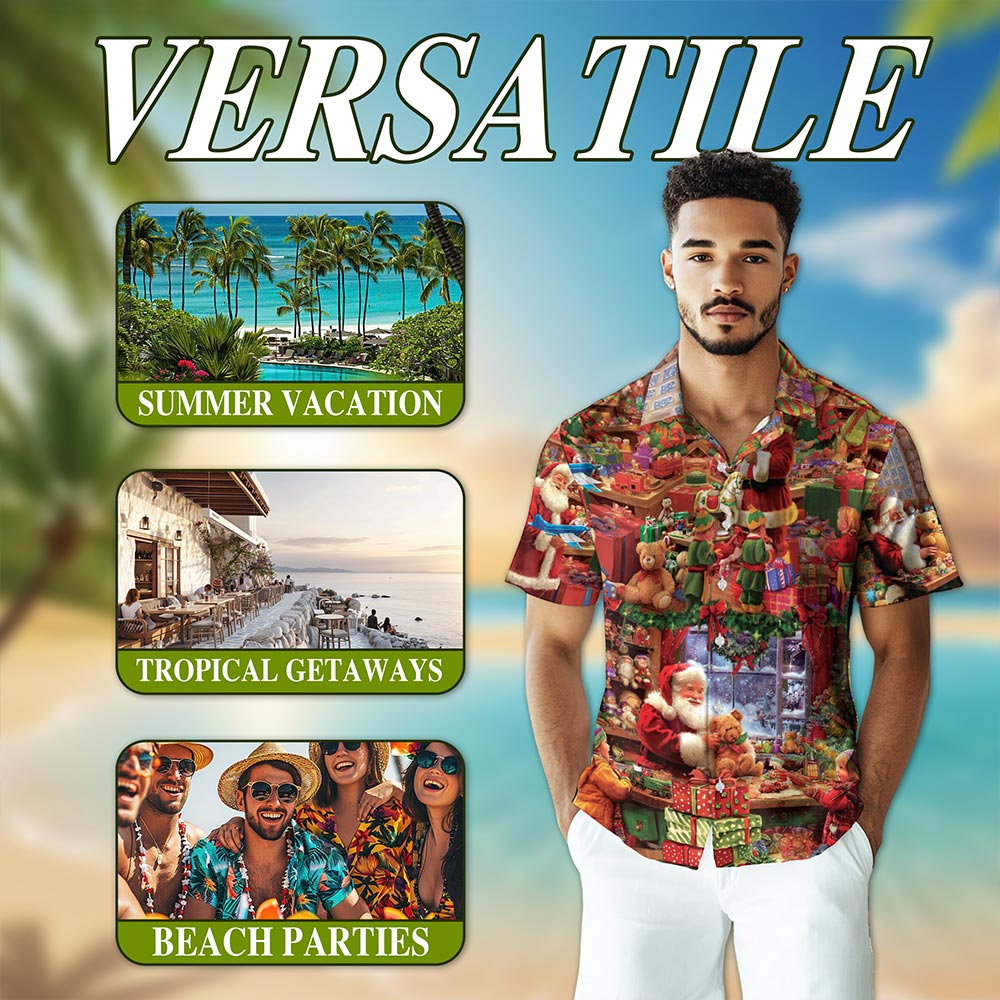 Santa Claus Workshop Hawaiian Shirt for Men, Button Down Aloha Shirt - Azhawaiian