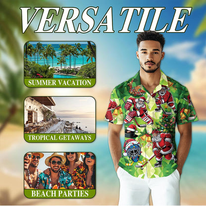 Santa Claus Ice Hockey Christmas Hawaiian Shirt for Men, Button Down Aloha Shirt - Azhawaiian