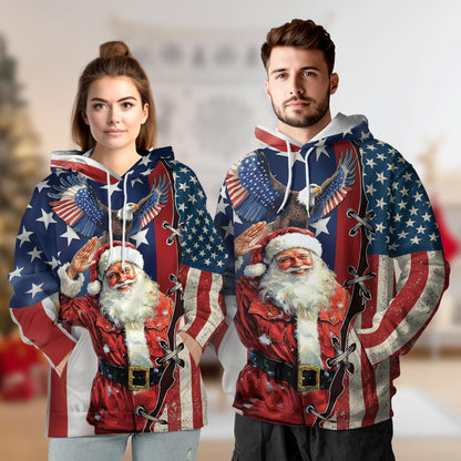 Patriotism American Christmas All Over Print Hoodie, Graphic Design Eagle USA Flag