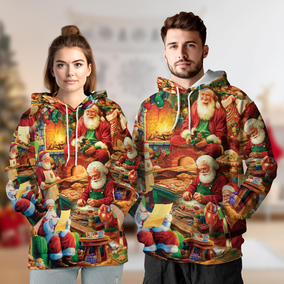 Santa Claus Workshop Christmas All Over Print Hoodie, Graphic Design