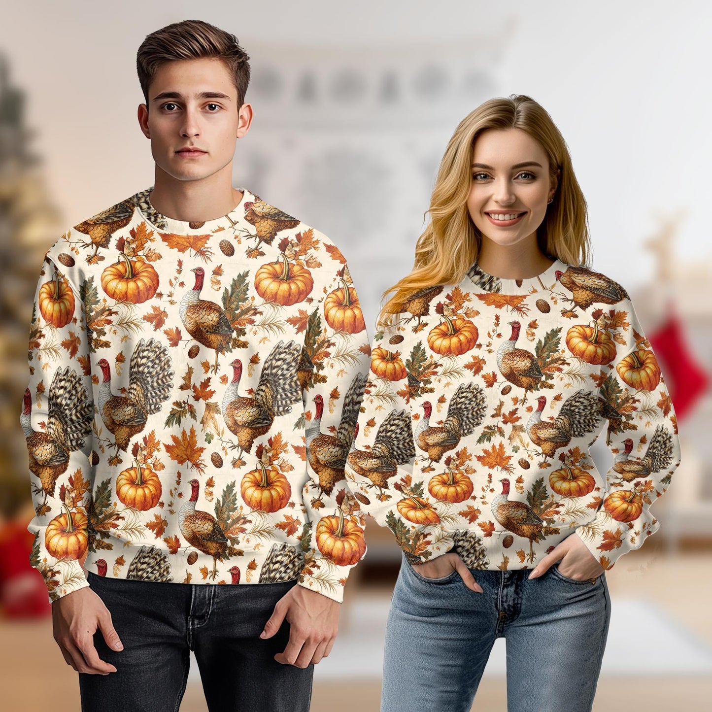 Thanksgiving Turkey Sweatshirt – Vintage 3D All Over Print Design