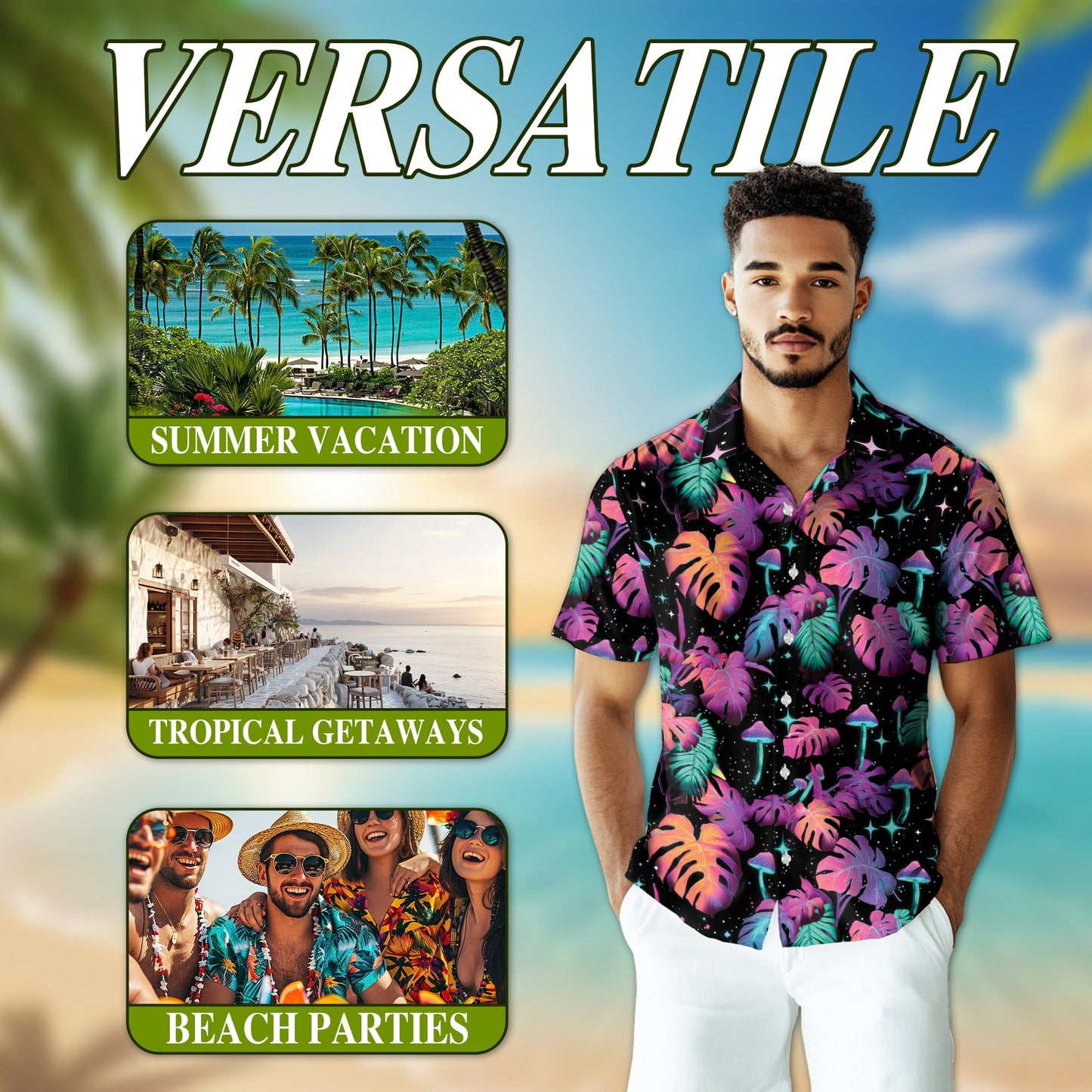 Tropical Neon Mushroom Hawaiian Shirt for Men, Button Down Aloha Shirt - Azhawaiian
