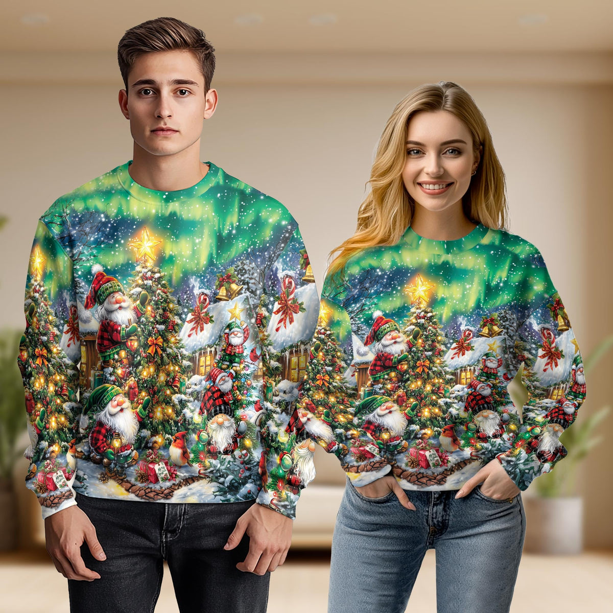 Funny Christmas Santa Gnome Sweatshirt – Christmas 3D All Over Print Design