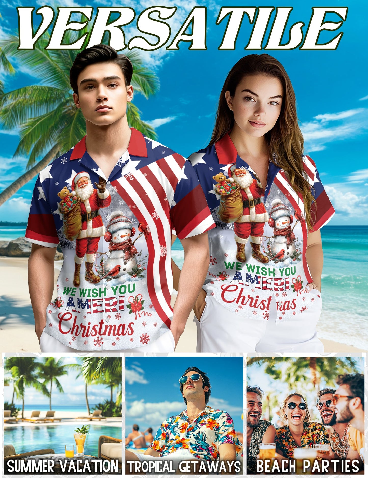 We Wish You Ameri Christmas Hawaiian Shirt for Men, Button Down Aloha Shirt - Azhawaiian